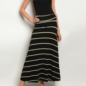 Black and Cream Striped Maxi Skirt